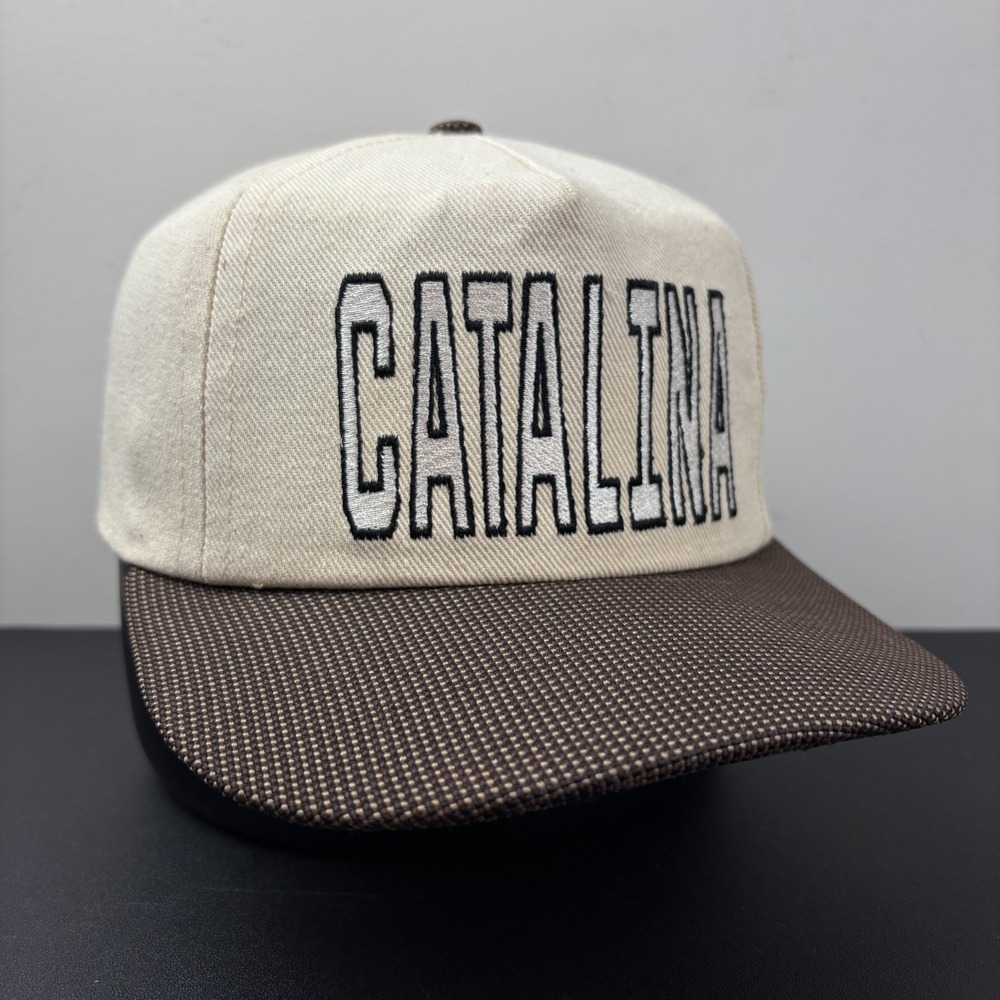 Vintage 90s Catalina Island Canvas Two Tone Strapback Hat Cap California Brown